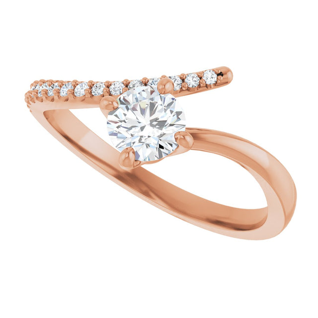14K Gold Round Natural Diamond Accented Bypass Ring – 5mm Stones - Rose Gold - view 5