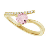14K Gold Round Natural Pink Morganite Accented Bypass Ring - Yellow Gold - view 5