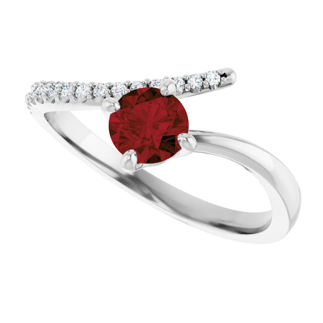 Platinum Round Natural Mozambique Garnet Accented Bypass Ring - view 5
