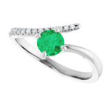 Platinum Round Natural Emerald Accented Bypass Ring - view 5
