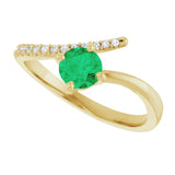 14K Gold Round Natural Emerald Accented Bypass Ring - Yellow Gold - view 5