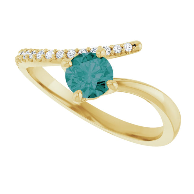 14K Gold Round Lab-Grown Alexandrite Accented Bypass Ring - Yellow Gold - view 5