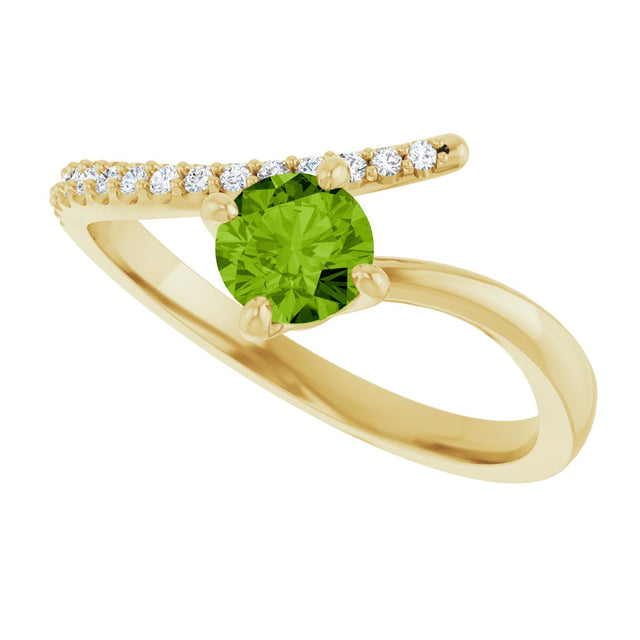 14K Gold Round Natural Peridot Accented Bypass Ring - Yellow Gold - view 5