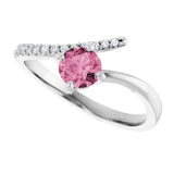 Platinum Round Natural Pink Tourmaline Accented Bypass Ring - view 5