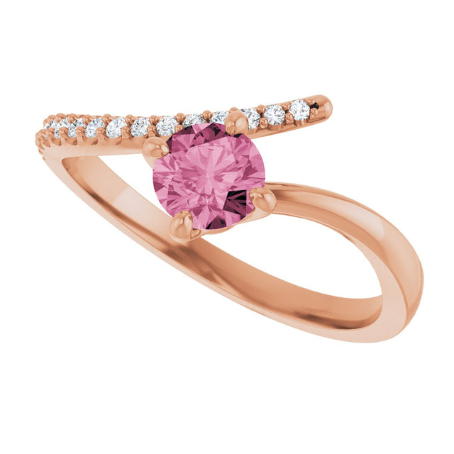 14K Gold Round Natural Pink Tourmaline Accented Bypass Ring - Rose Gold - view 5