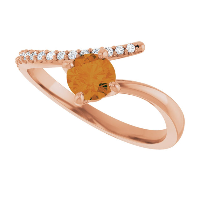 14K Gold Round Natural Citrine Accented Bypass Ring - Rose Gold - view 5