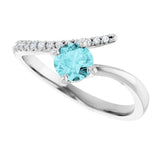 14K Gold Round Natural Blue Zircon Accented Bypass Ring - White Gold - view 5