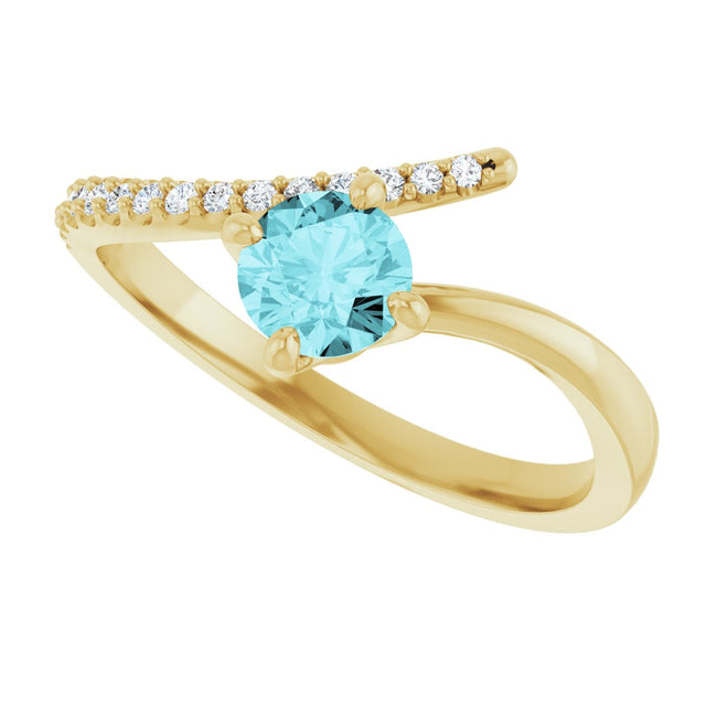 14K Gold Round Natural Blue Zircon Accented Bypass Ring - Yellow Gold - view 5