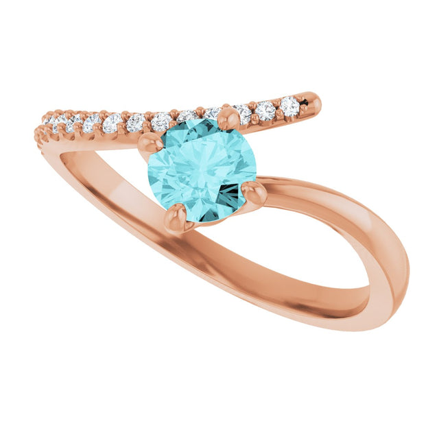 14K Gold Round Natural Blue Zircon Accented Bypass Ring - Rose Gold - view 5