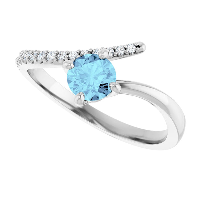Platinum Round Natural Aquamarine Accented Bypass Ring - view 5