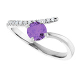 Platinum Round Natural Amethyst Accented Bypass Ring - view 5