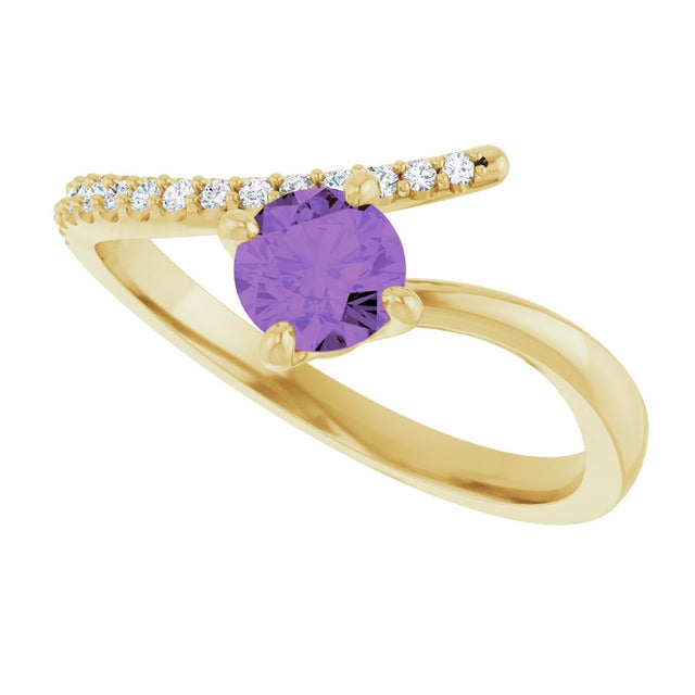 14K Gold Round Natural Amethyst Accented Bypass Ring - Yellow Gold - view 5