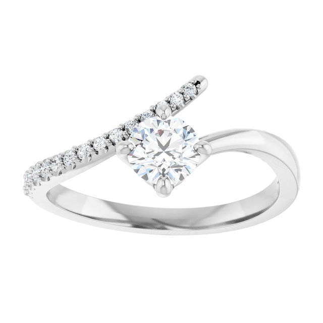 14K Gold Round Natural Diamond Accented Bypass Ring – 5mm Stones - White Gold - view 3