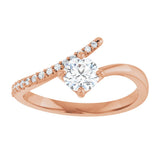 14K Gold Round Natural Diamond Accented Bypass Ring – 5mm Stones - Rose Gold - view 3