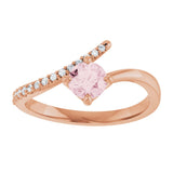 14K Gold Round Natural Pink Morganite Accented Bypass Ring - Rose Gold - view 3