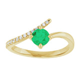 14K Gold Round Natural Emerald Accented Bypass Ring - Yellow Gold - view 3