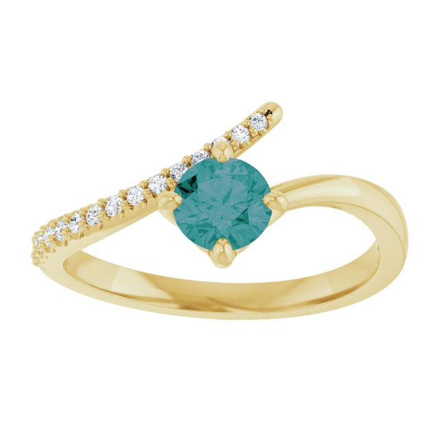 14K Gold Round Lab-Grown Alexandrite Accented Bypass Ring - Yellow Gold - view 3
