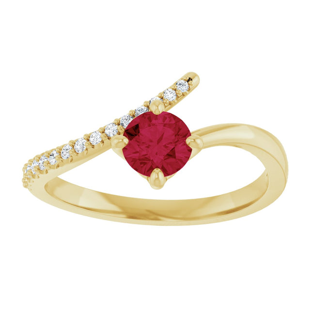 14K Gold Round Lab-Grown Ruby Accented Bypass Ring - Yellow Gold - view 3