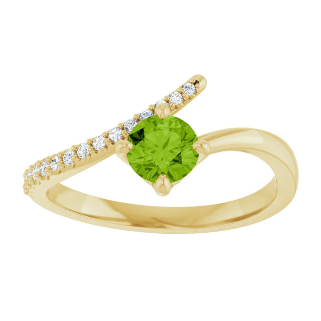 14K Gold Round Natural Peridot Accented Bypass Ring - Yellow Gold - view 3