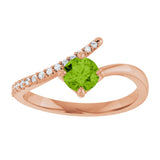 14K Gold Round Natural Peridot Accented Bypass Ring - Rose Gold - view 3
