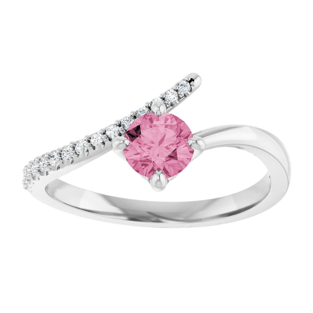 14K Gold Round Natural Pink Tourmaline Accented Bypass Ring - White Gold - view 3