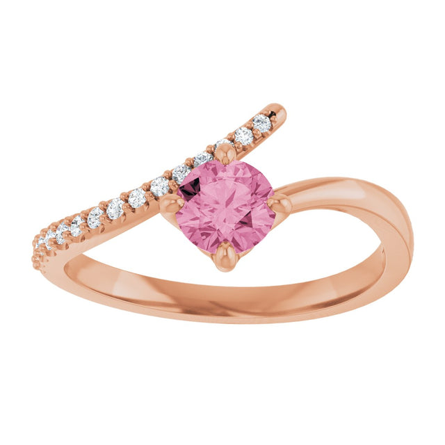14K Gold Round Natural Pink Tourmaline Accented Bypass Ring - Rose Gold - view 3