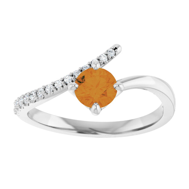 14K Gold Round Natural Citrine Accented Bypass Ring - White Gold - view 3