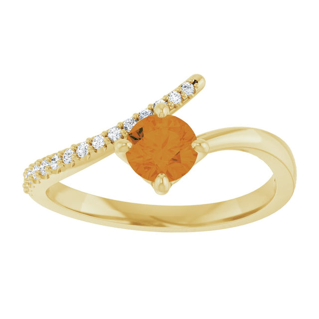 14K Gold Round Natural Citrine Accented Bypass Ring - Yellow Gold - view 3