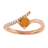 14K Gold Round Natural Citrine Accented Bypass Ring - Rose Gold - view 3