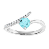 14K Gold Round Natural Blue Zircon Accented Bypass Ring - White Gold - view 3