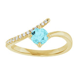 14K Gold Round Natural Blue Zircon Accented Bypass Ring - Yellow Gold - view 3
