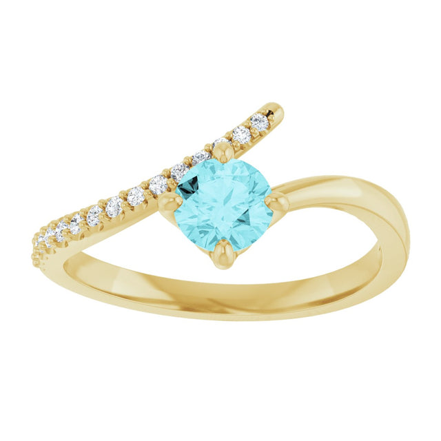 14K Gold Round Natural Blue Zircon Accented Bypass Ring - Yellow Gold - view 3