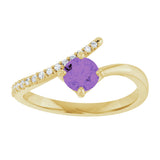 14K Gold Round Natural Amethyst Accented Bypass Ring - Yellow Gold - view 3