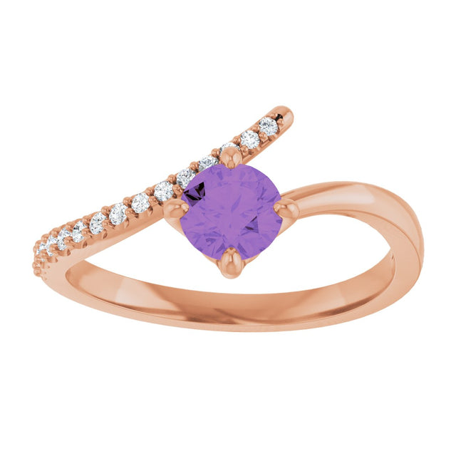 14K Gold Round Natural Amethyst Accented Bypass Ring - Rose Gold - view 3