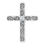 14K Gold Round Natural Diamond Sculptural Solitaire Cross Pendant - White Gold