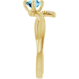 14K Gold Round Natural Aquamarine Accented Bypass Ring - Yellow Gold - view 4