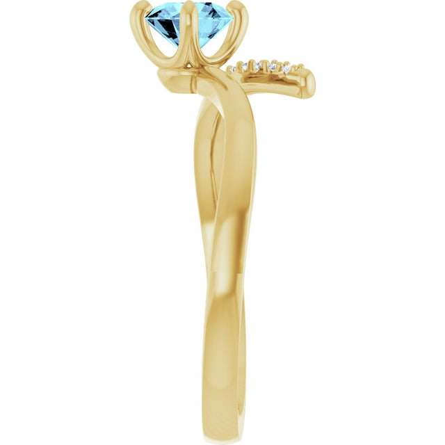 14K Gold Round Natural Aquamarine Accented Bypass Ring - Yellow Gold - view 4