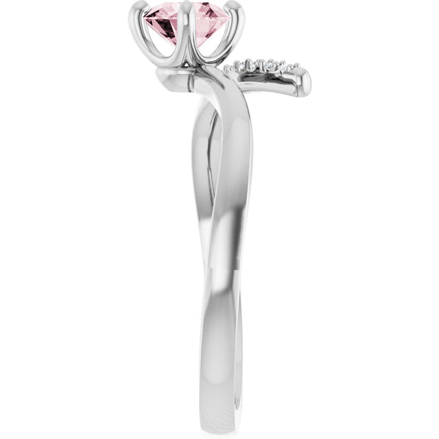 Platinum Round Natural Pink Morganite Accented Bypass Ring - view 4
