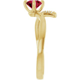 14K Gold Round Lab-Grown Ruby Accented Bypass Ring - Yellow Gold - view 4