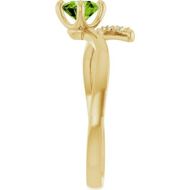 14K Gold Round Natural Peridot Accented Bypass Ring - Yellow Gold - view 4
