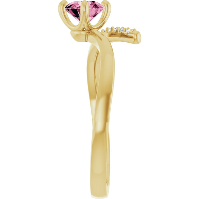 14K Gold Round Natural Pink Tourmaline Accented Bypass Ring - Yellow Gold - view 4