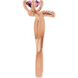 14K Gold Round Natural Pink Tourmaline Accented Bypass Ring - Rose Gold - view 4