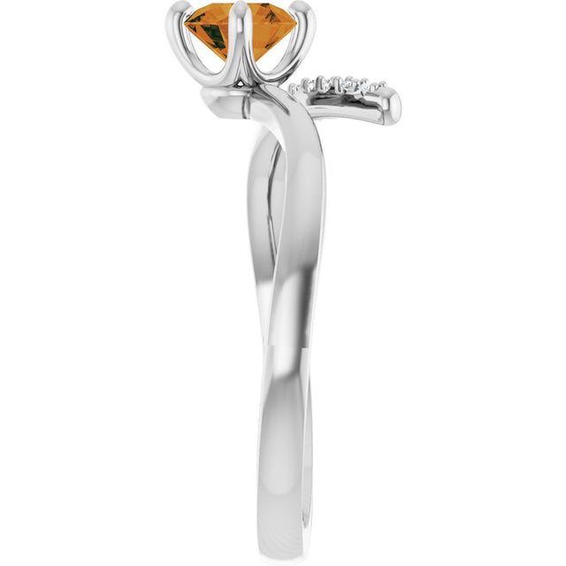 Platinum Round Natural Citrine Accented Bypass Ring - view 4