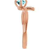 14K Gold Round Natural Blue Zircon Accented Bypass Ring - Rose Gold - view 4