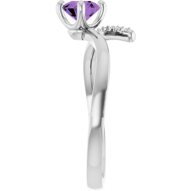14K Gold Round Natural Amethyst Accented Bypass Ring - White Gold - view 4