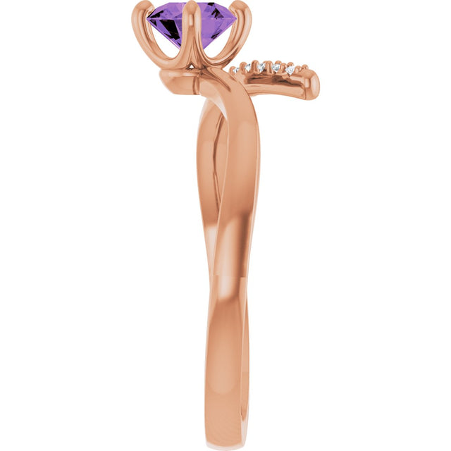 14K Gold Round Natural Amethyst Accented Bypass Ring - Rose Gold - view 4