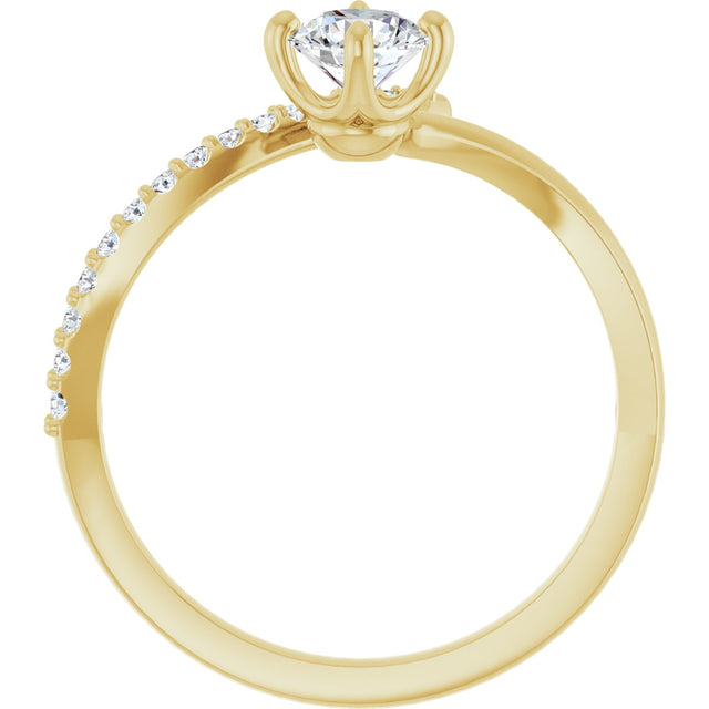 14K Gold Round Natural Diamond Accented Bypass Ring – 5mm Stones - Yellow Gold - view 2