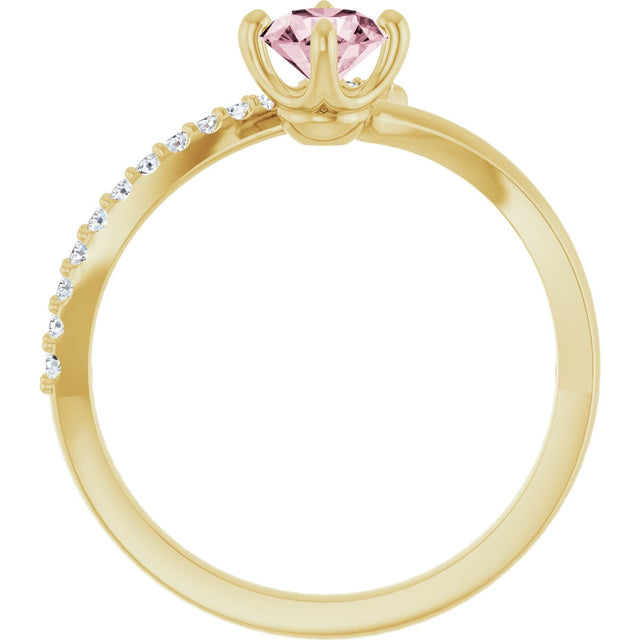 14K Gold Round Natural Pink Morganite Accented Bypass Ring - Yellow Gold - view 2