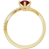 14K Gold Round Natural Mozambique Garnet Accented Bypass Ring - Yellow Gold - view 2
