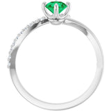 14K Gold Round Natural Emerald Accented Bypass Ring - White Gold - view 2